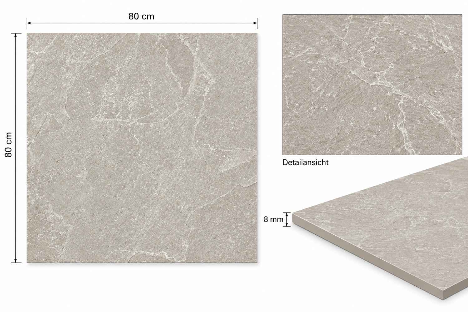Restposten Fliese Steinoptik Grau 80x80cm matt "Kaprun grau" Kerateam Feinsteinzeug rektifiziert