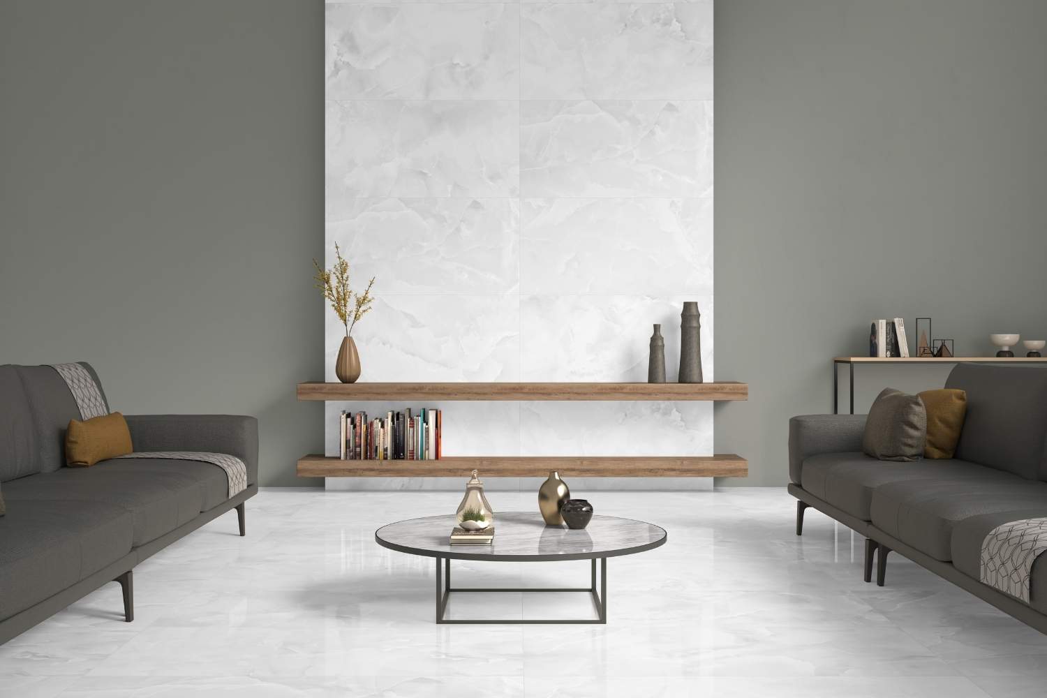 Soller Blanco 60x120 cm – Marmoroptik Fliese glänzend Wohnzimmer