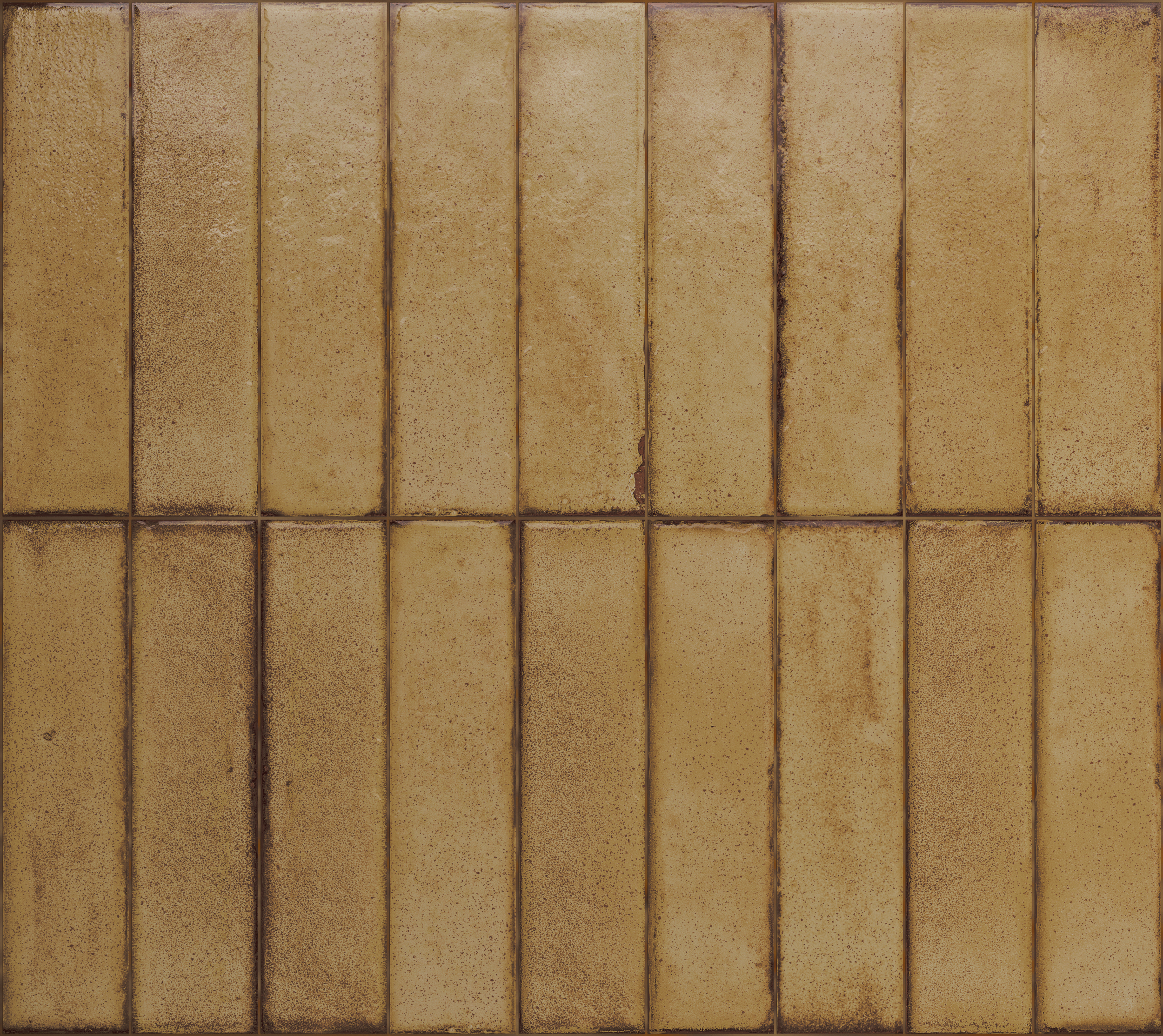 Fliese unregelmäßige Oberfläche 5x20 cm "Tetris Sienna" ockergelb glänzend