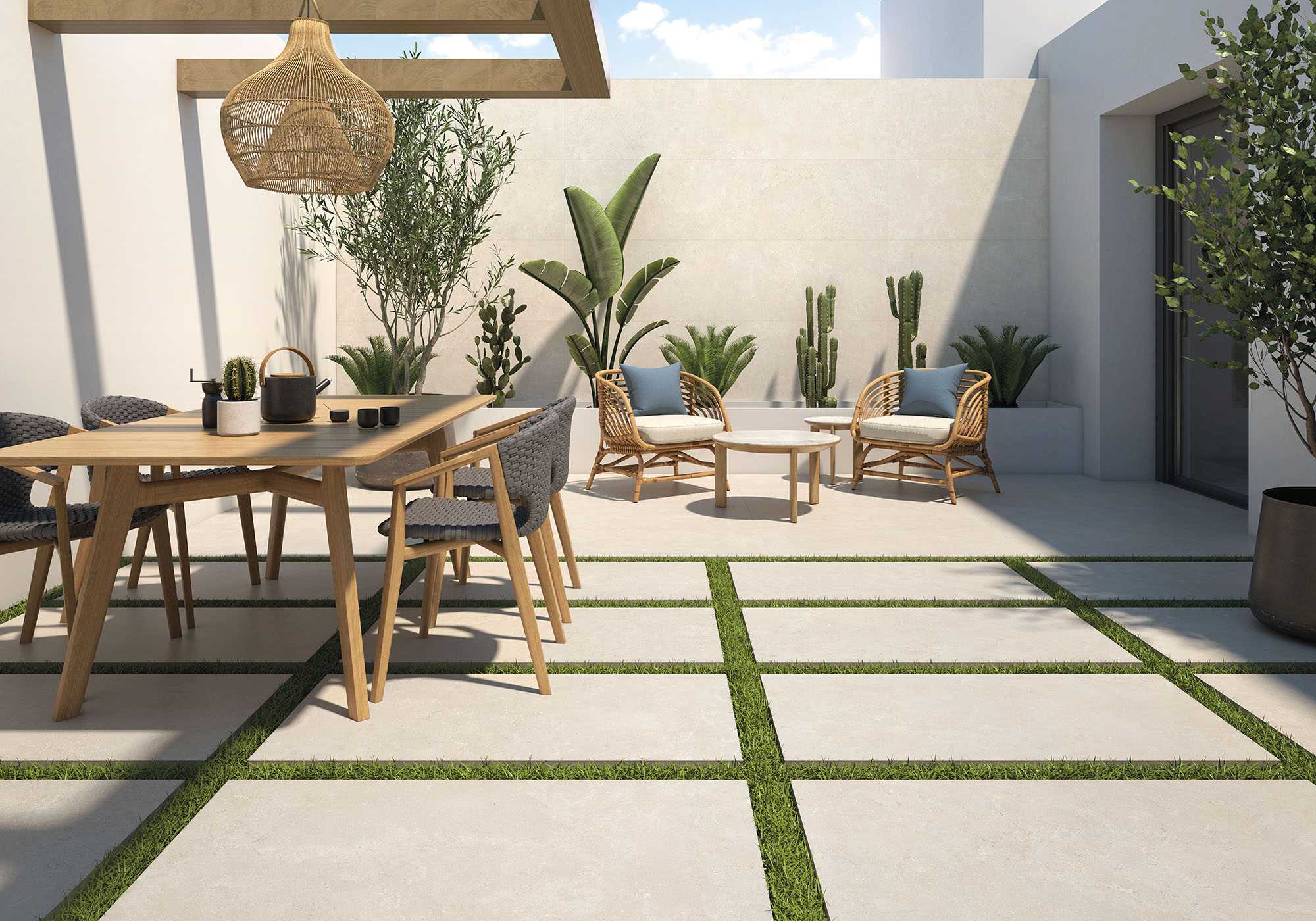 Terrassenplatte Natursteinoptik helles beige "Montpellier Marfil" Feinsteinzeug 2 cm 