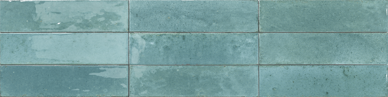 Fliese unregelmäßige Oberfläche 7x28 cm "Agadir Turquesa" türkis glänzend Feinsteinzeug  