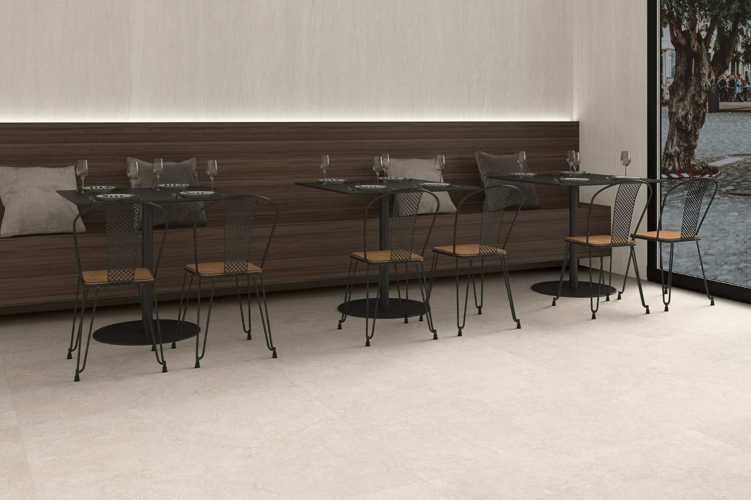 Fliese Steinoptik weiß 100x100cm "Southwell Cross White" Feinsteinzeug rektifiziert