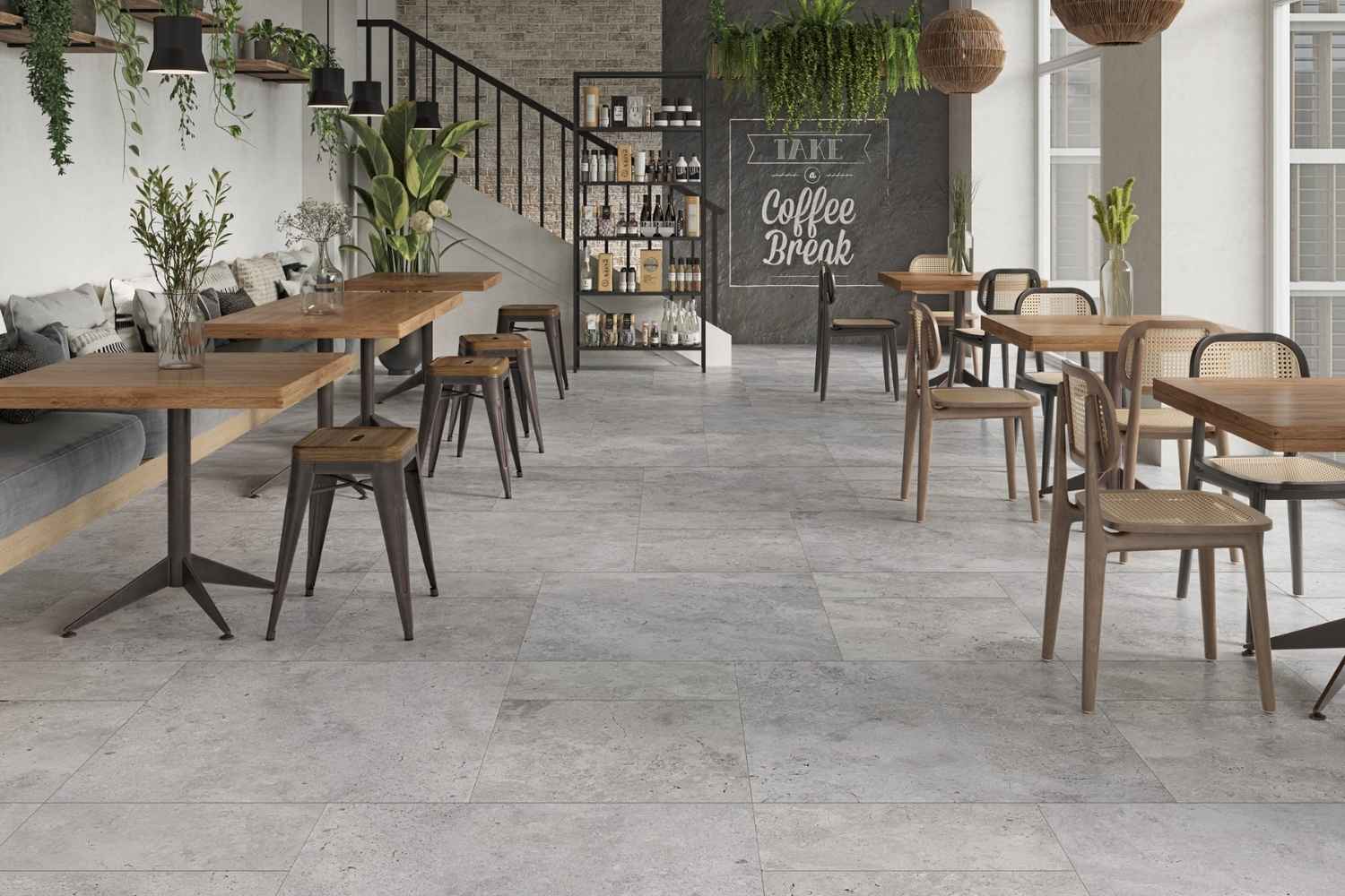 Fliese Natursteinoptik grau matt 60 x60 cm "Petra Grey" Feinsteinzeug mit fühlbarer 3D-Steinstruktur