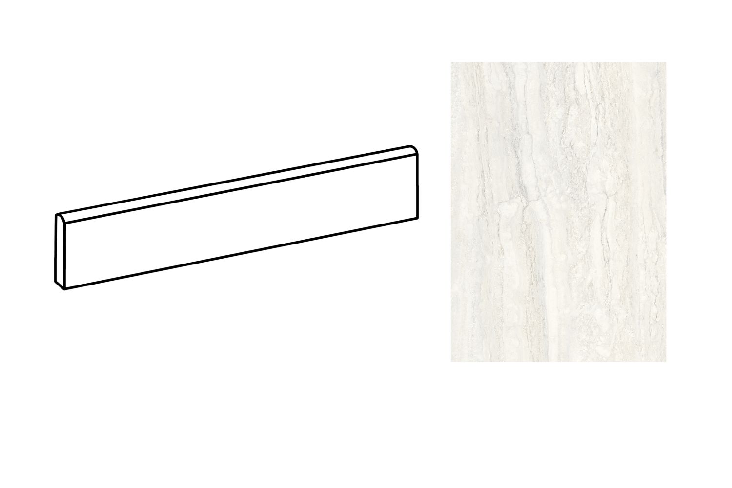Fliesensockel edle Travertin-Steinoptik creme-weiß 7,3x60 cm "Invictus White Krystal" glänzend
