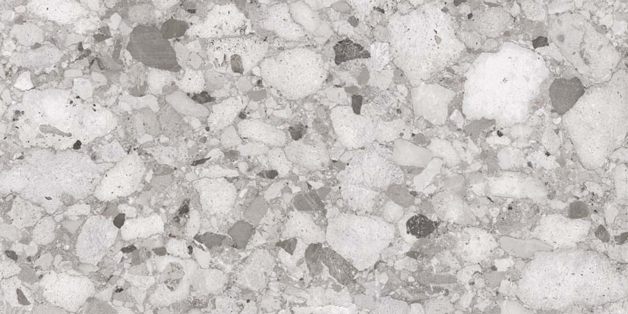 Terrassenplatte Terrazzo-Steinoptik grau 60x120 cm "Venistone Grey" Feinsteinzeug 2 cm rektifiziert 