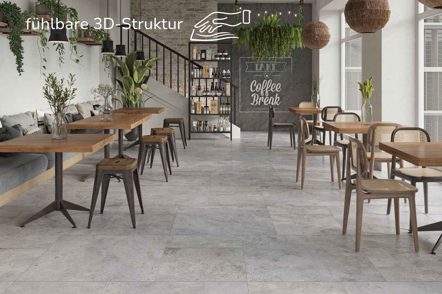 Fliese Natursteinoptik grau matt "Petra Grey" Feinsteinzeug mit fühlbarer 3D-Steinstruktur