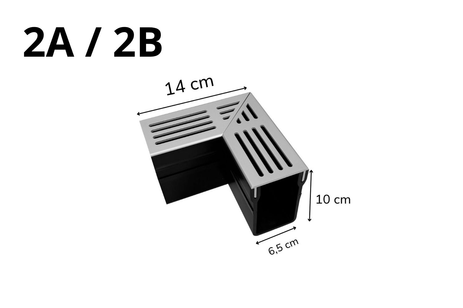 Eckstück für Entwässerungssystem U-Drain Pro silber eloxiert, 14cm x 6cm x 10cm