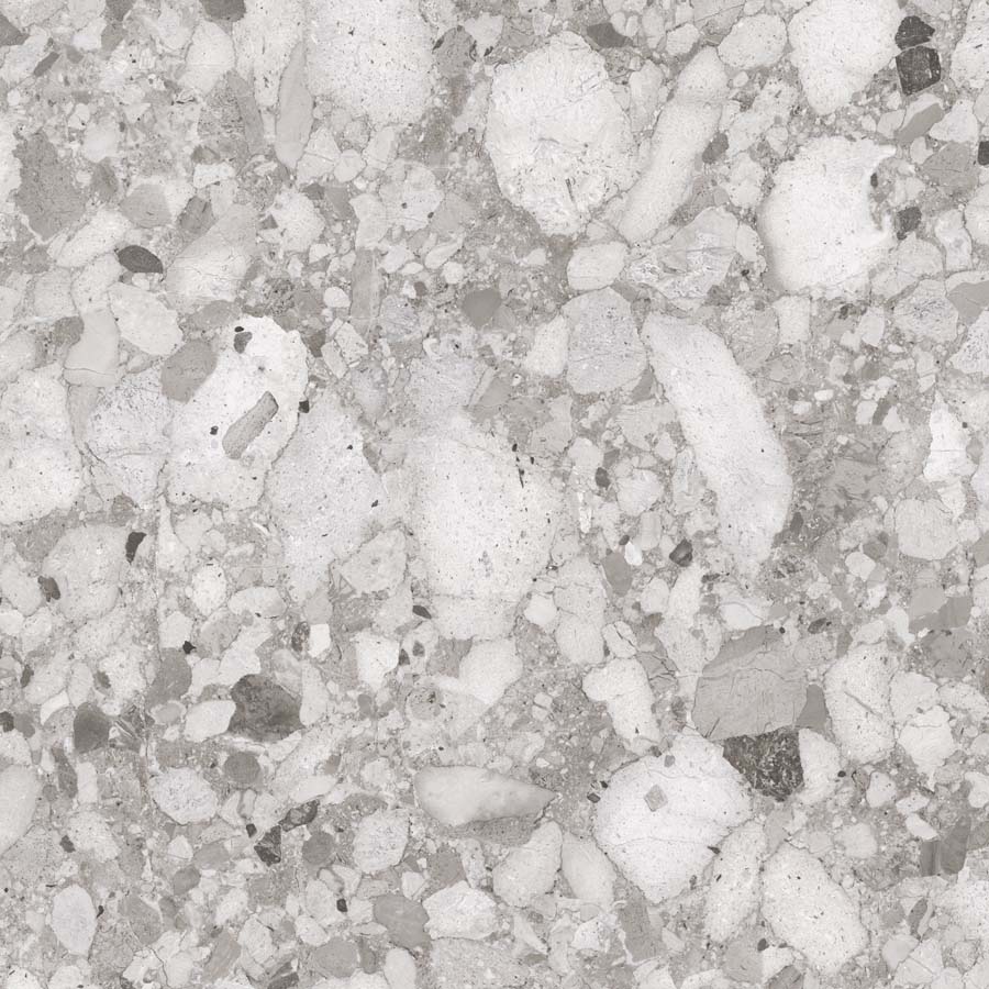 Fliese Terrazzo-Steinoptik grau matt 90x90 cm "Venistone Grey" rektifiziert