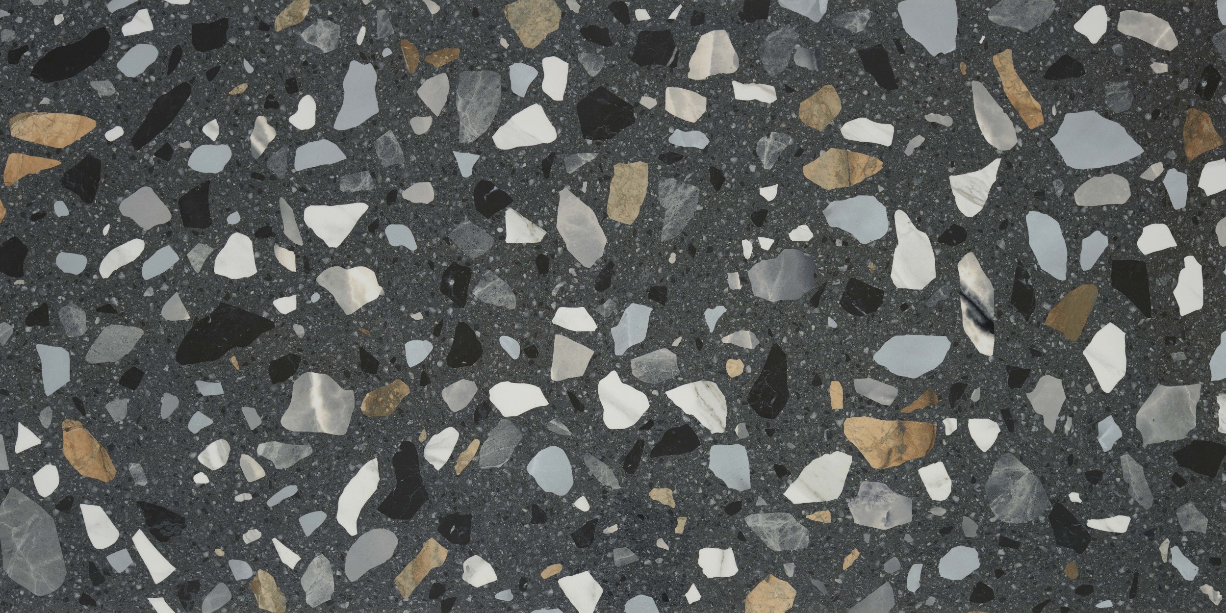 Fliese Terrazzo-Optik Crisp Graphite mehrfarbig anthrazit Bodenfliese Wandfliese glänzend 60x120 cm