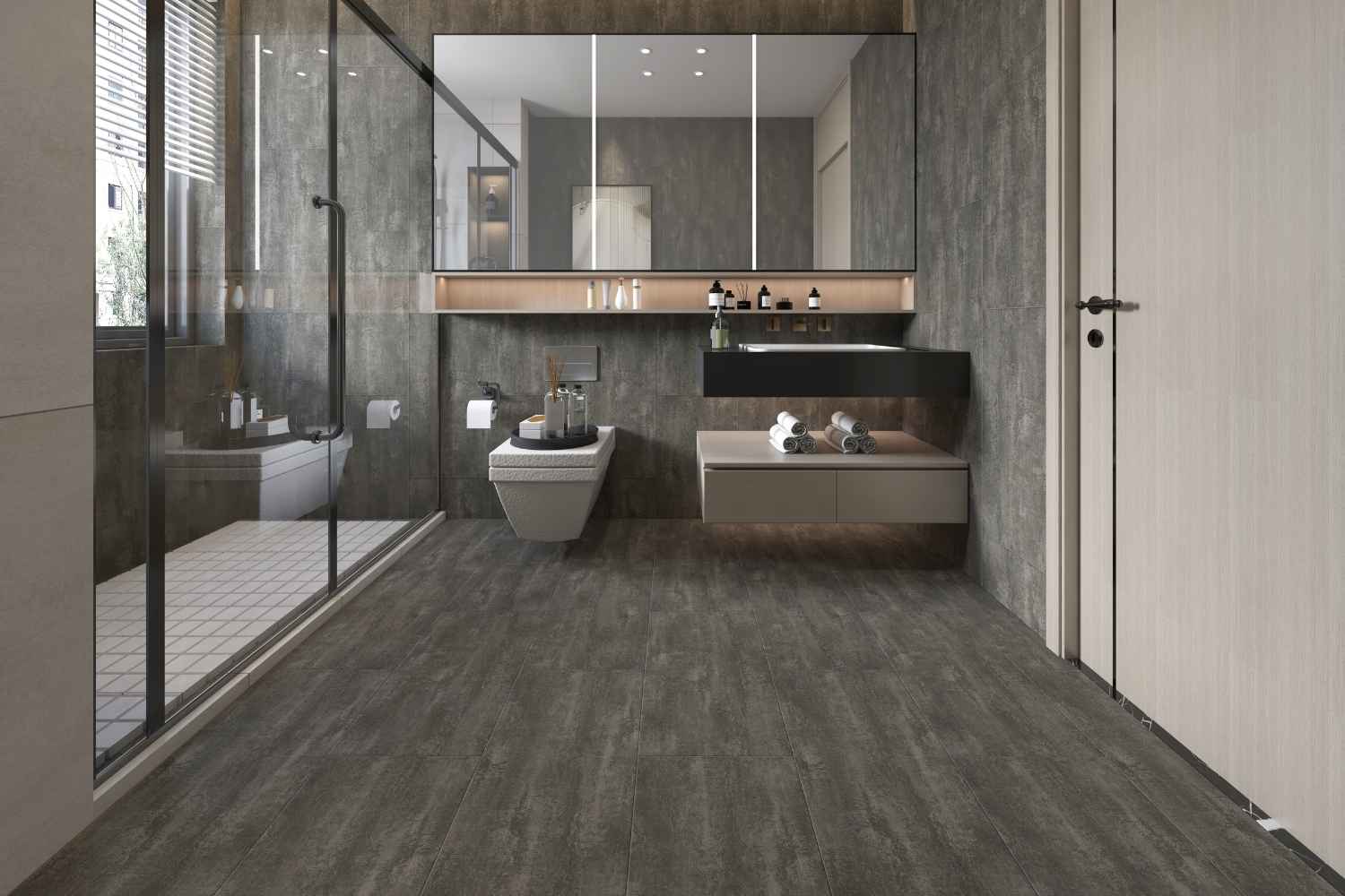 SPC Klick-Vinyl Steinoptik Anthrazit 46x92x0,6cm matt "Stone Marquina" mit Trittschalldämmung