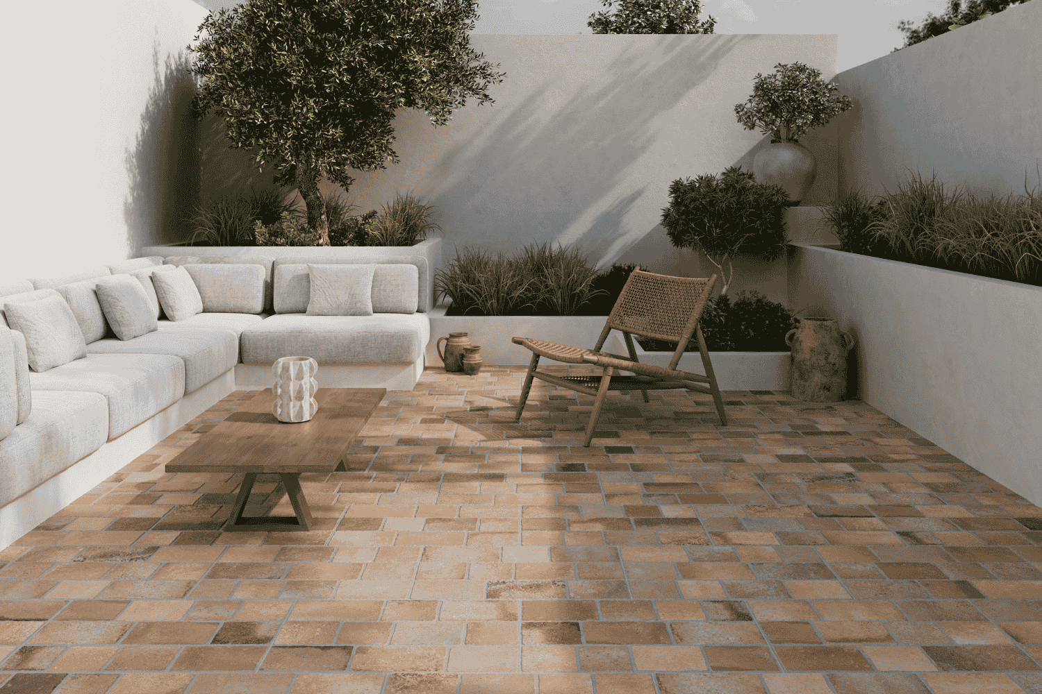 Fliese in Ziegeloptik mit Römerverband-Anmutung braun 40x60 cm „Atienza Dekor Mix“ Feinsteinzeug