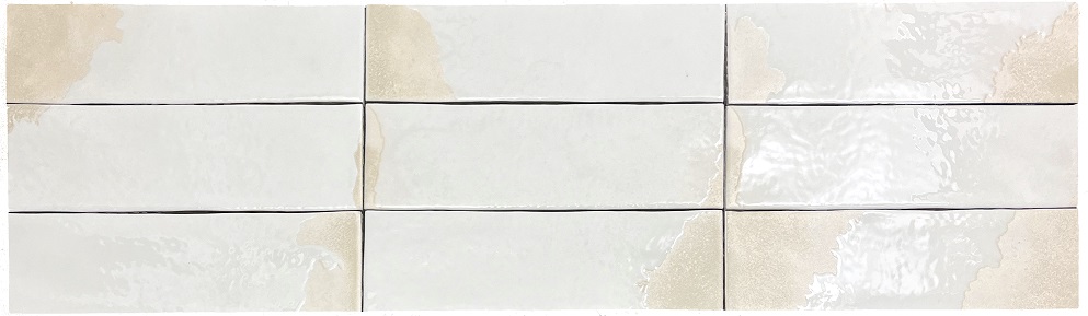 Fliese unregelmäßig Oberfläche 6,4x22,3 cm "Laguna Sal" weiß glänzend reaktive Glasur 