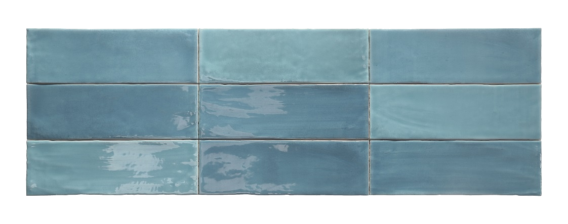 Fliese unregelmäßige Oberfläche 7,5x23 cm "Marrakesh Glow Cielo" hellblau glänzend