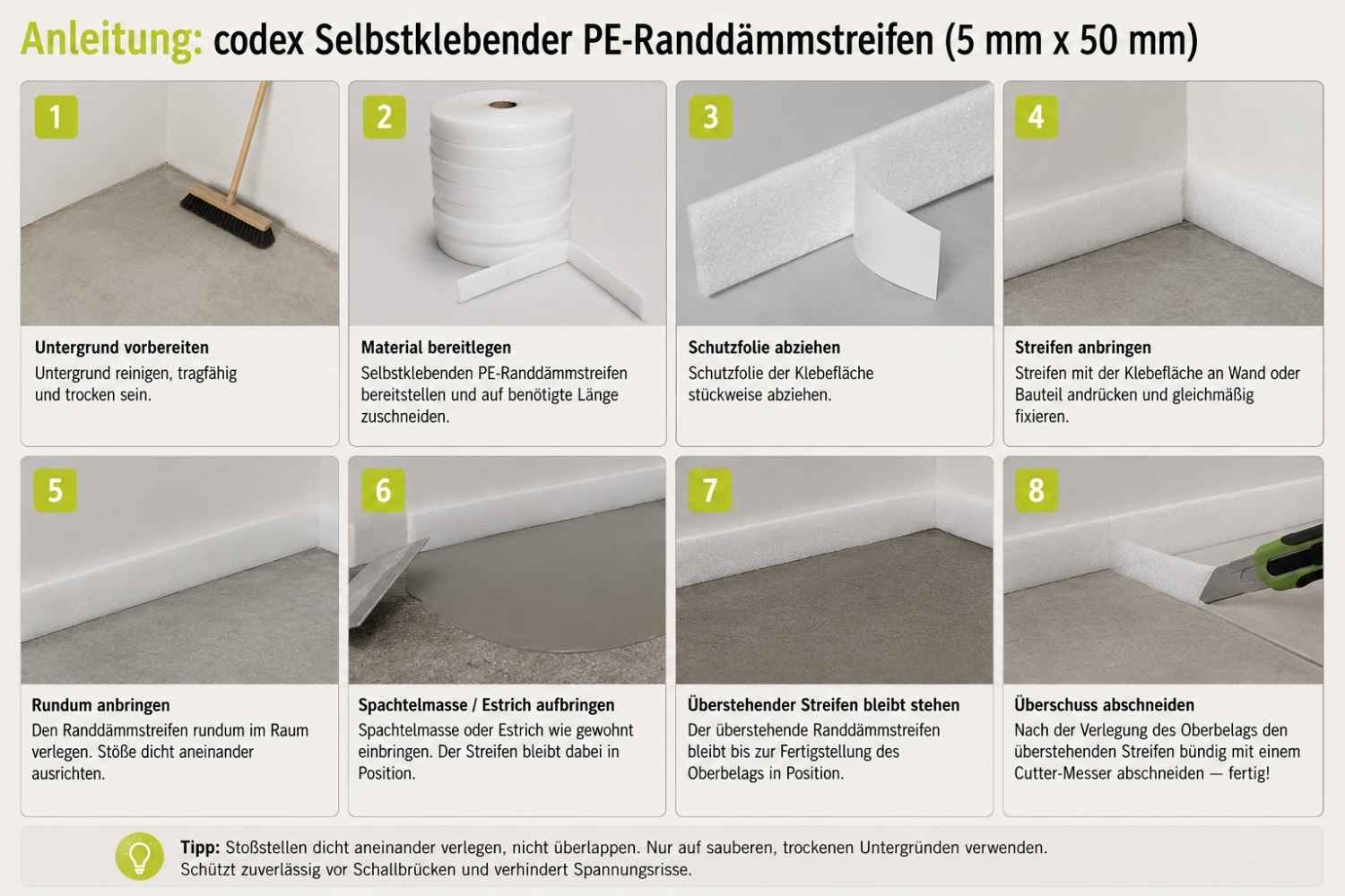 Codex PE-Randdämmstreifen selbstklebend 50 x 5 mm – 25 m Rolle