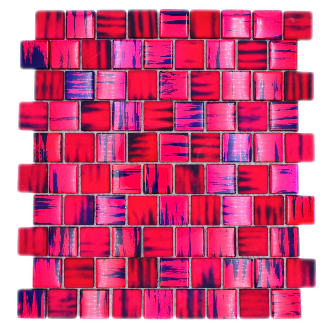 Mosaikfliesen Glas neon pink glänzend gefrostet 28,6x31,8 cm netzverklebt