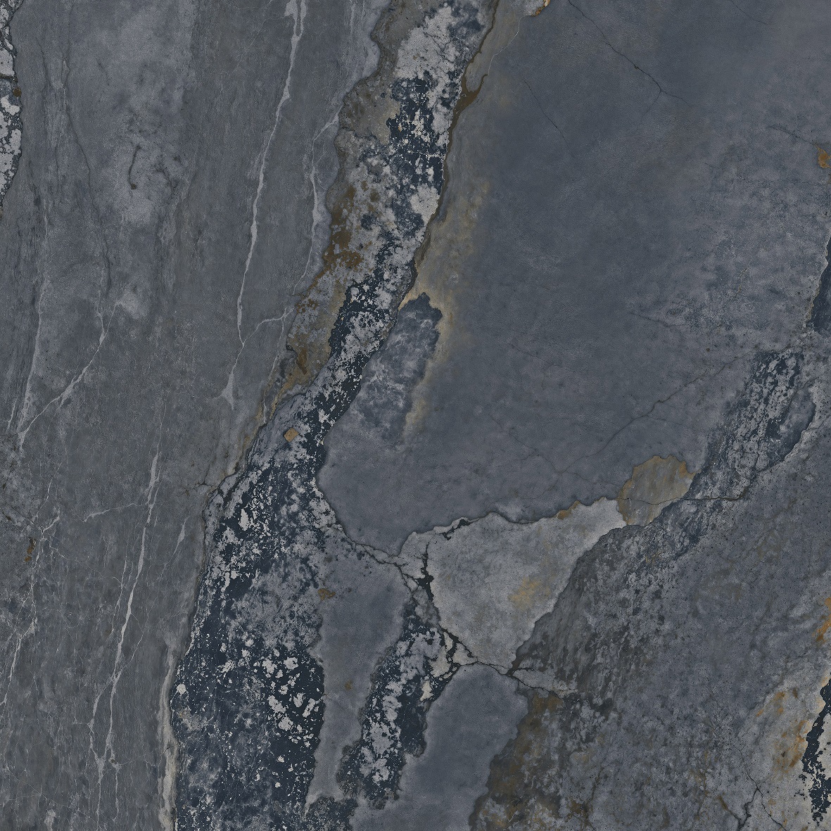 Fliese Metalloptik blau glänzend 120x120cm "Planet Blue" Feinsteinzeug rektifiziert
