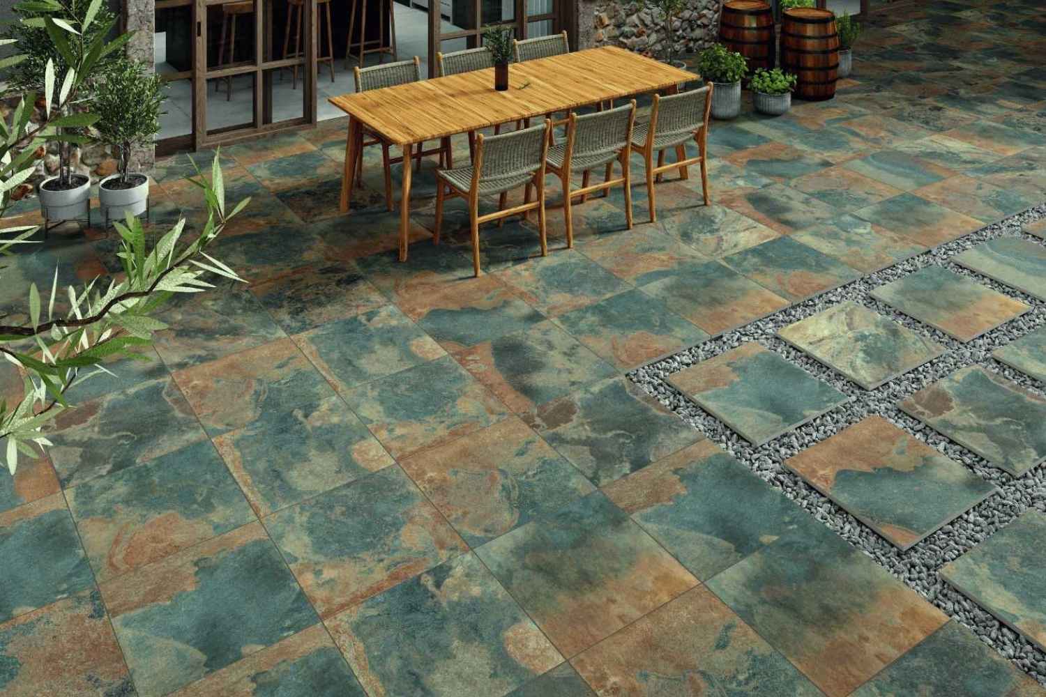 Terrassenplatte Steinoptik 60x60 cm "Shanendoah Black" anthrazit Feinsteinzeug 2cm rektifiziert 