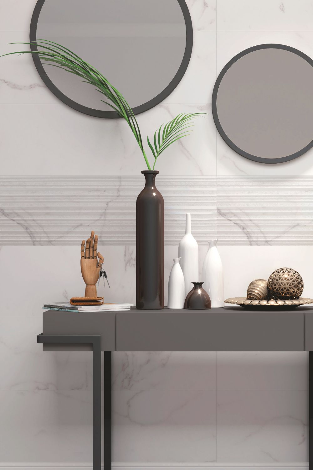 Halcon Palatina weiß matt 30x90 cm als 3D Relief Wandfliese in weißer Marmoroptik