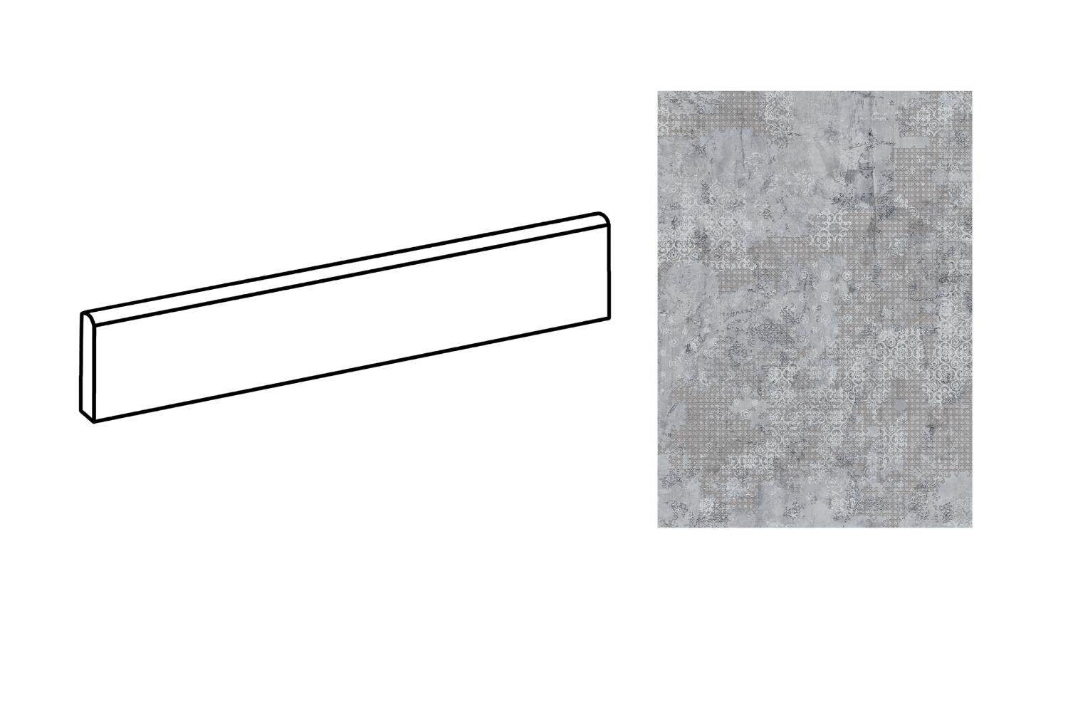 Fliesensockel Teppichoptik 7,3x50 cm "Rug Grey" mit Textileffekt & Ornamenten grau