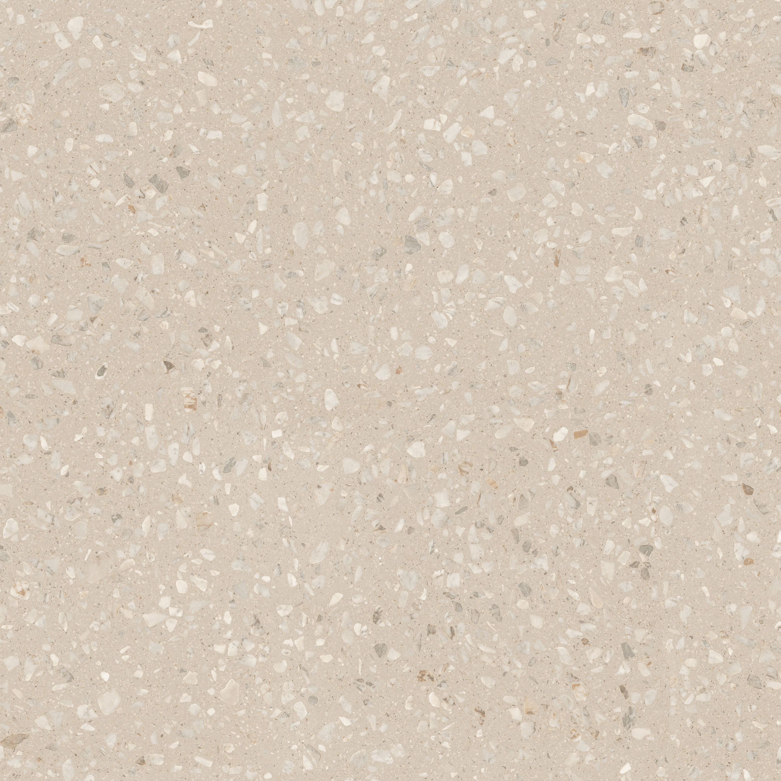Freigestellte Sant Agostino Glow Sand Fliese im Format 120x120 cm mit warmem sandbeigem Grundton und feiner Terrazzo-Struktur mit hellen Einsprenkelungen
