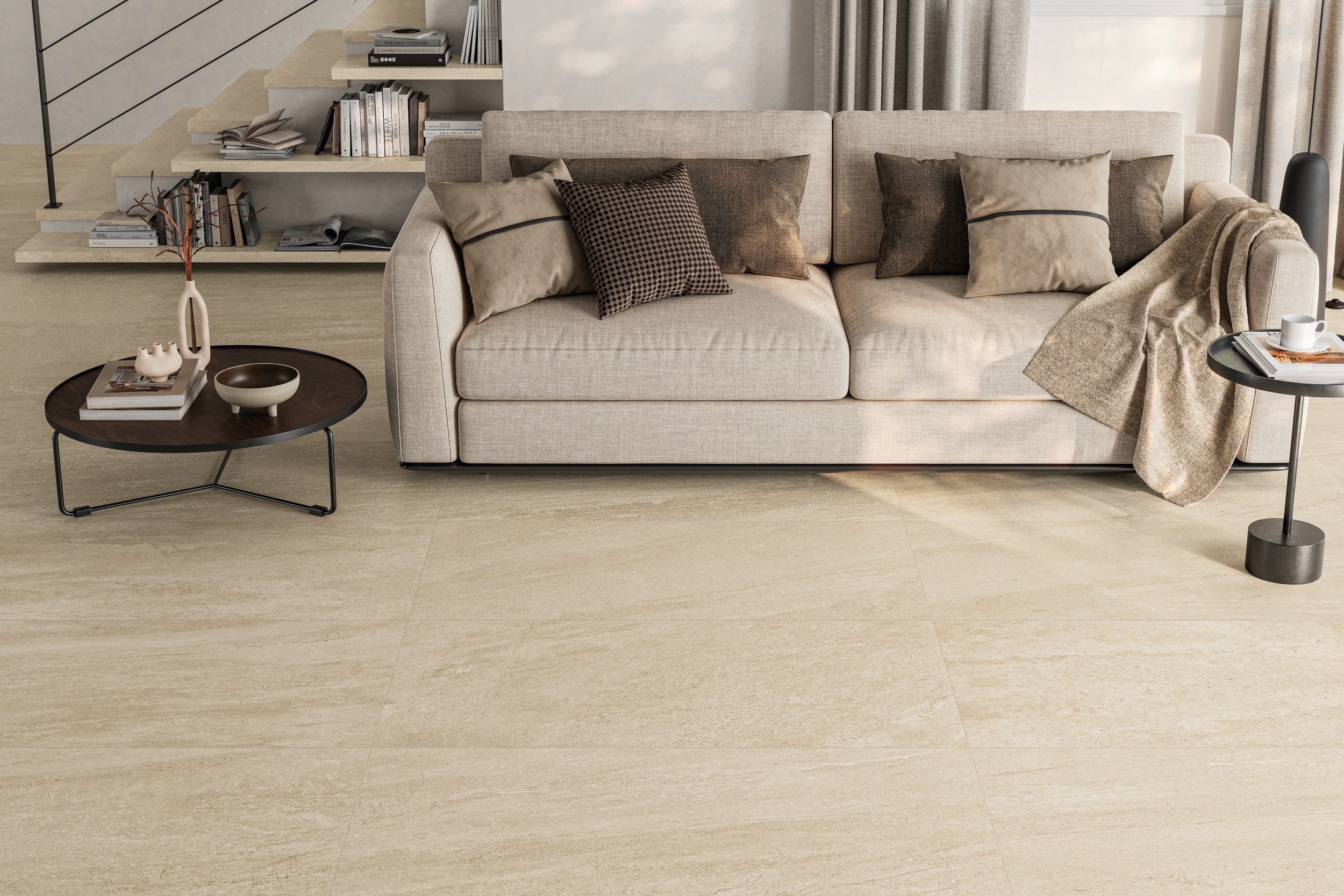 Fliese Steinoptik Ultrablock Desert sand beige Bodenfliese Wandfliese Natursteinoptik im Wohnzimmer Fliese Steinoptik Ultrablock Desert sand beige Bodenfliese Wandfliese Natursteinoptik im Wohnzimmer