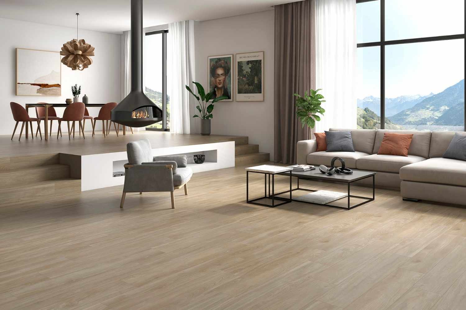 Fliese Holzoptik Eiche braun 20x120 cm "Byron Tan" Feinsteinzeug rektifiziert