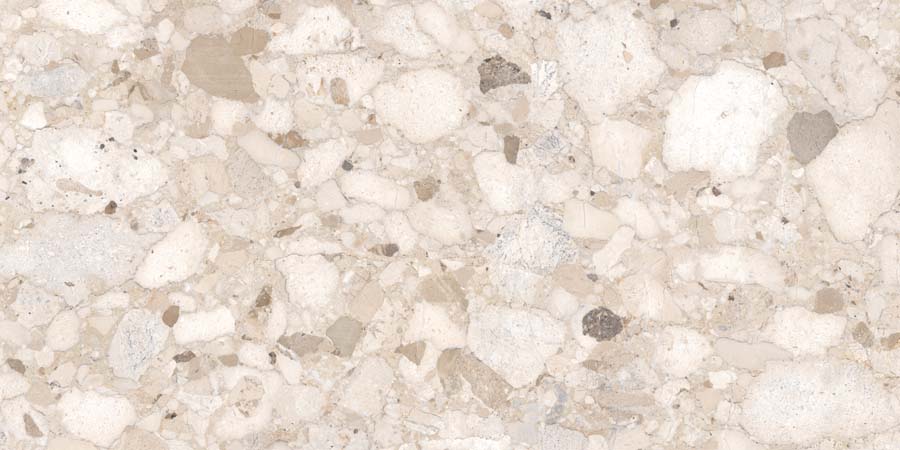 ABVERKAUF Fliese Terrazzo-Steinoptik beige matt 60x120 cm "Veni Beige" rektifiziert 