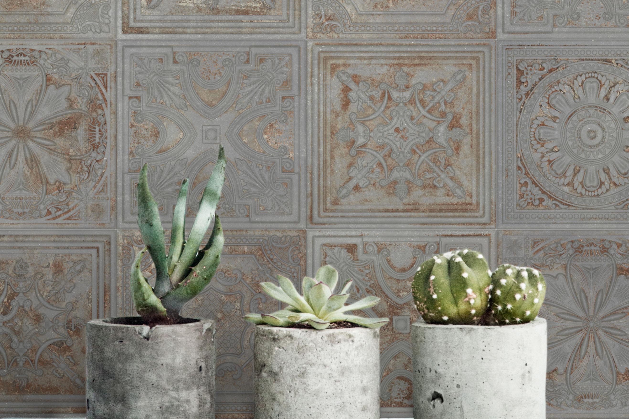 GATSBY_025 Wandfliese Antik-Optik Kachelofen-Fliese orientalisch Vintage grau Gatsby Charcoal Tin