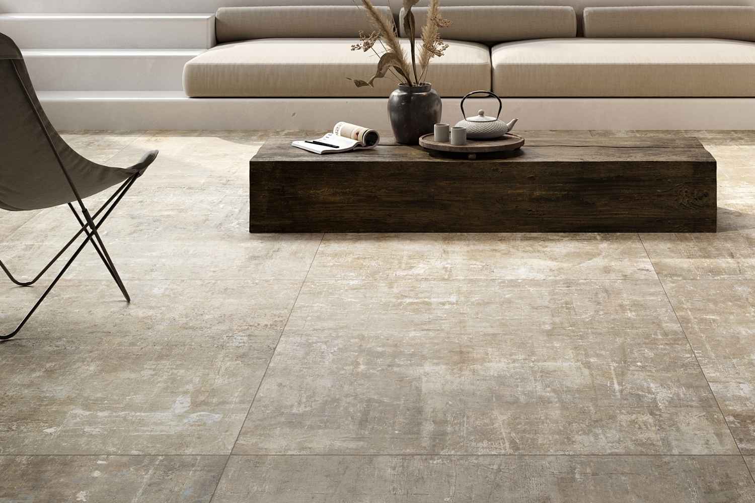 Fliese Betonoptik beige "Murales Beige" Feinsteinzeug rektifiziert