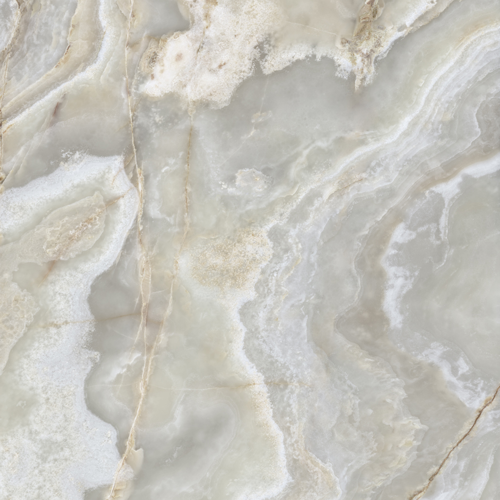 Fliese Achat-Marmoroptik beige grau "Onice Iride Argento" glänzend