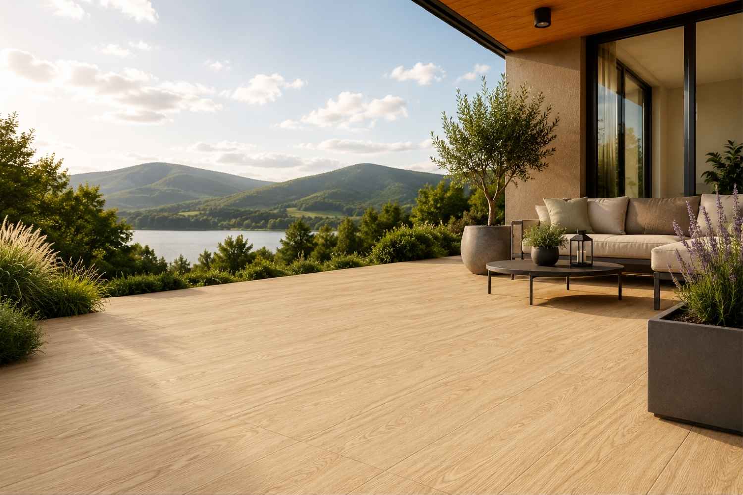 Restposten Terrassenplatte Holzoptik helle Eiche 30x120 cm "Terrawood Light" Feinsteinzeug 2 cm