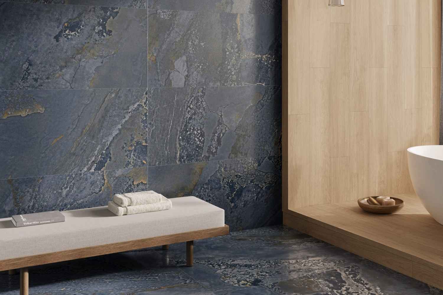 Fliese Metalloptik blau matt 60x120cm "Planet Blue" Feinsteinzeug rektifiziert - mit fühlbarer 3D-Struktur
