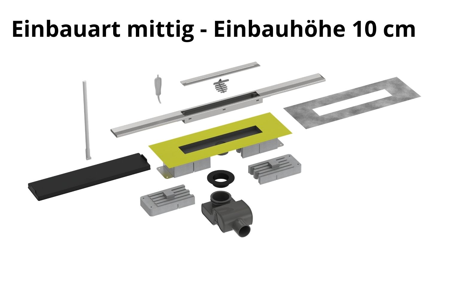 Kürzbare Duschrinne weiß pulverbeschichtet „V-Shower Flex“ Komplettset Einbauhöhe 10cm  | Länge 100cm