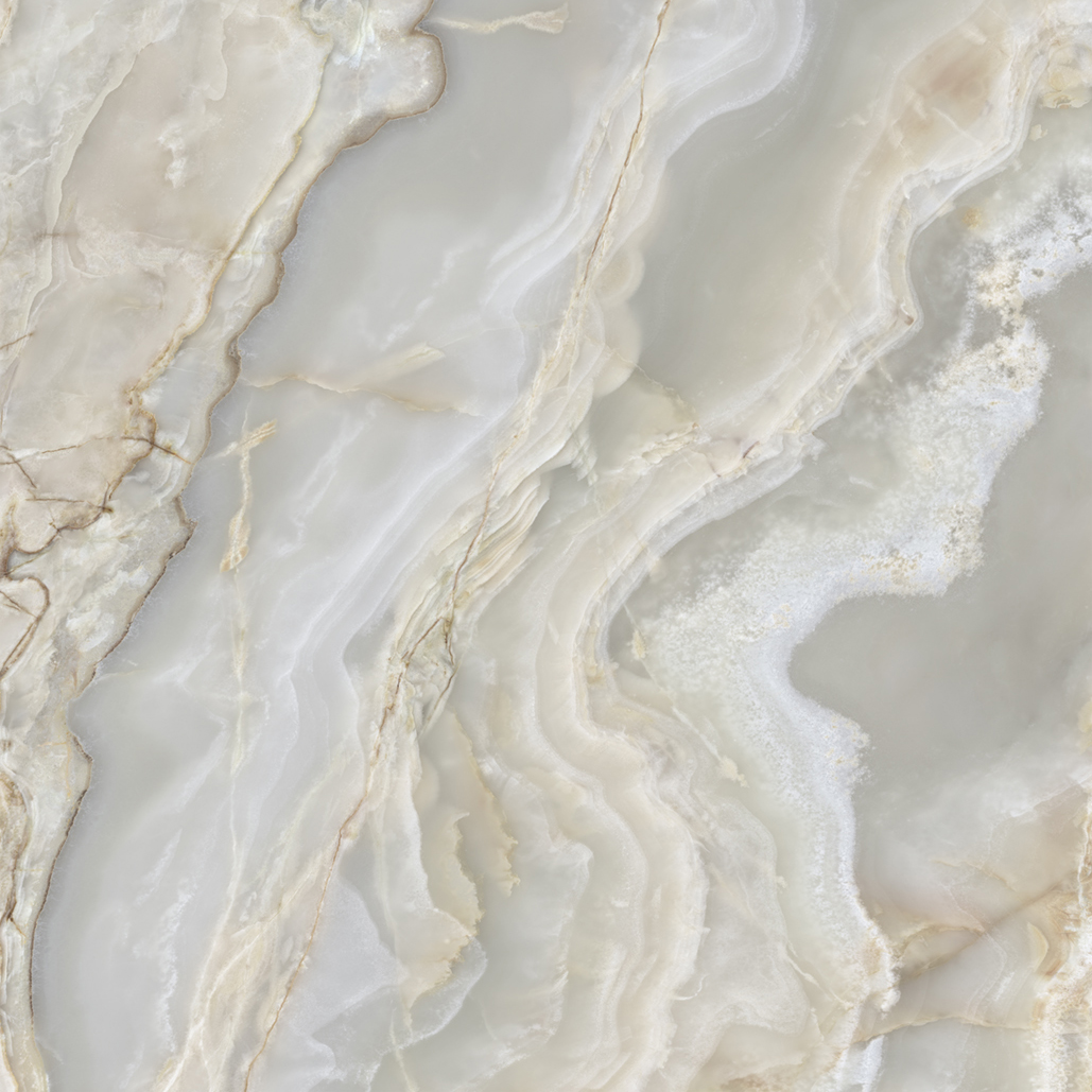 Fliese Achat-Marmoroptik beige grau "Onice Iride Argento" glänzend