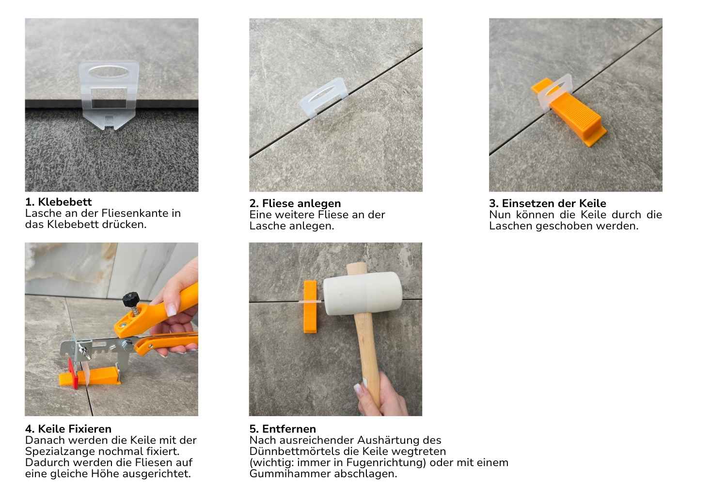 Fliesen Keile-Nivelliersystem Verlegehilfe Set mit 50 Laschen 1,5 mm & 50 Keilen