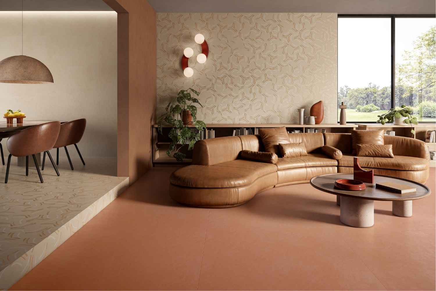 Monocibec Delyca Blush matt in Terrakotta im Wohnzimmer