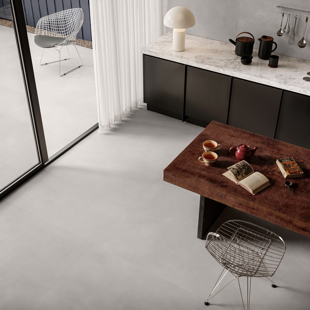 Fliese Betonoptik grau-weiß matt 60x120 cm "Sable Pearl" rektifiziert