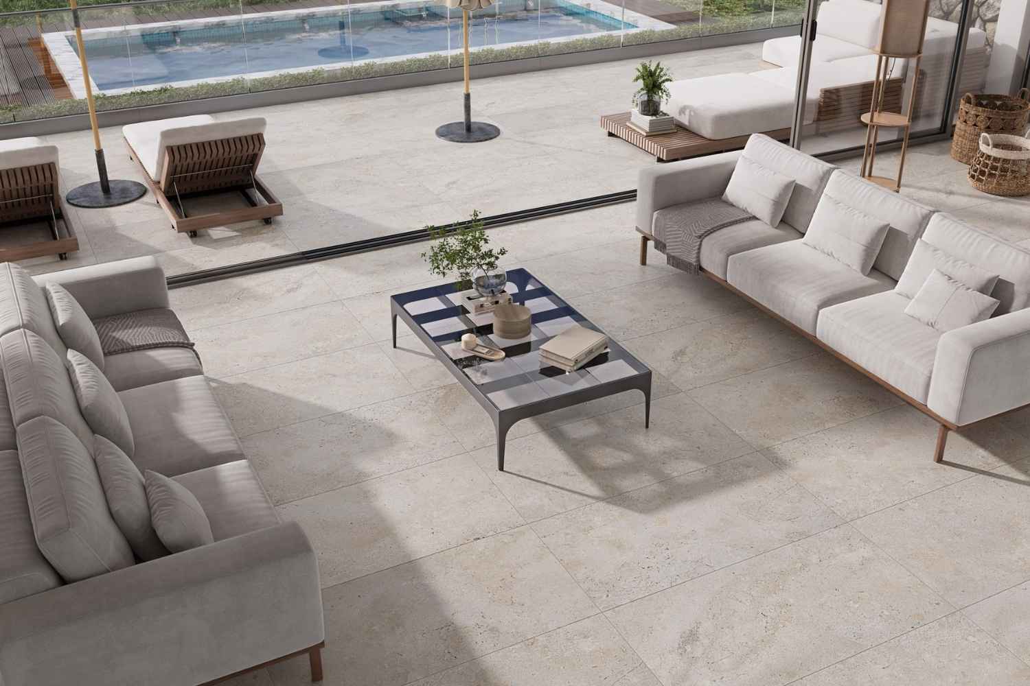 Fliese Natursteinoptik hellbeige matt 60 x60 cm "Petra Marfil" Feinsteinzeug mit fühlbarer 3D-Steinstruktur
