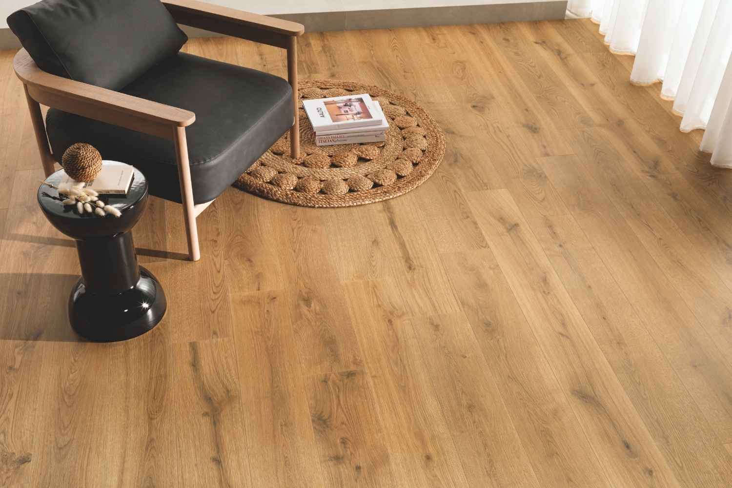 Fliese Holzoptik warme Eiche hellbraun 20x120 cm "Exence Amber" Feinsteinzeug  rektifiziert