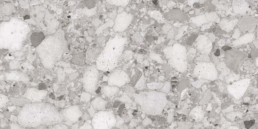 Terrassenplatte Terrazzo-Steinoptik grau 60x120 cm "Venistone Grey" Feinsteinzeug 2 cm rektifiziert 