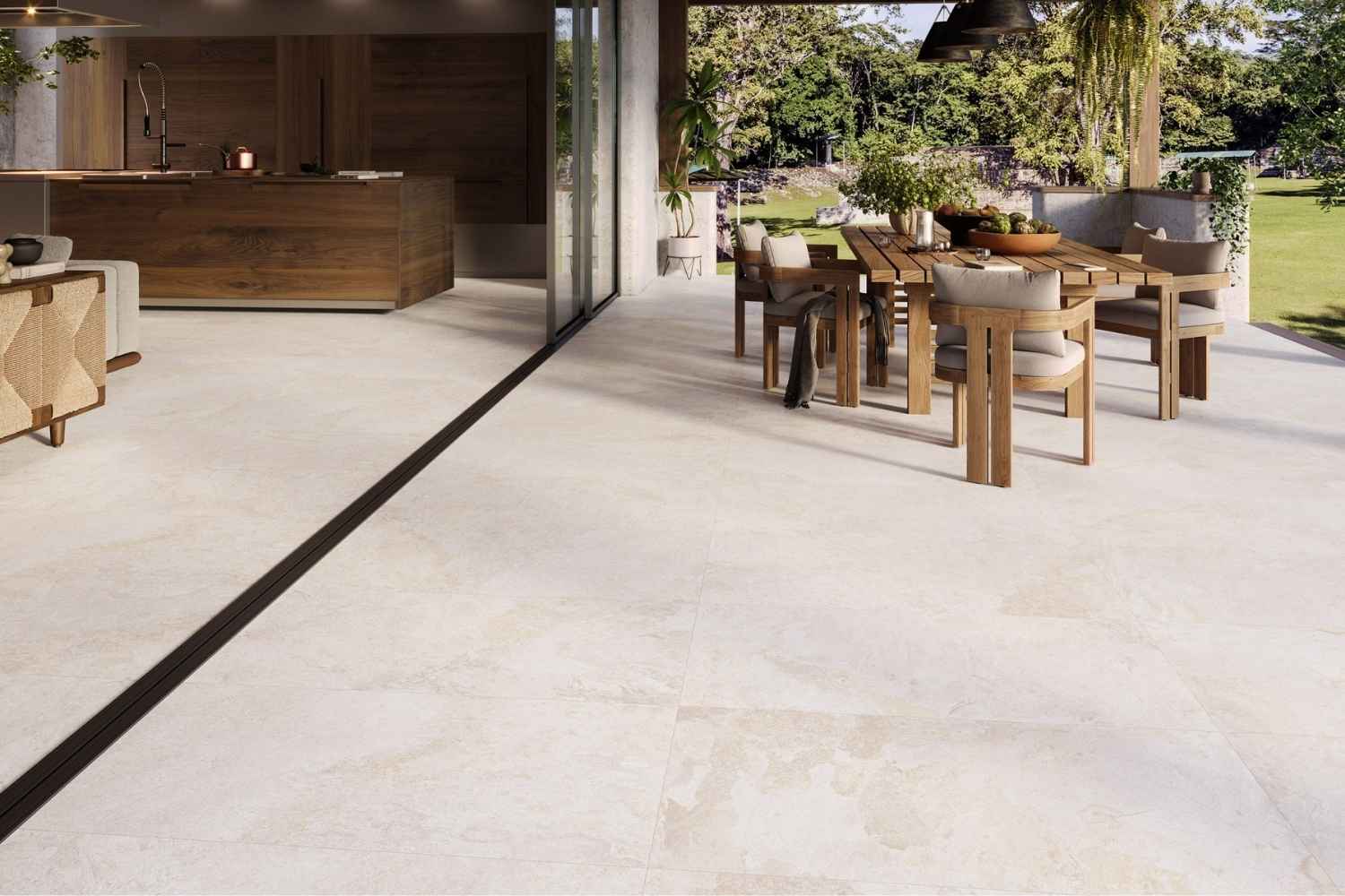 Fliese Natursteinoptik hellbeige matt 60x60cm "Nebula Cream" Feinsteinzeug mit fühlbarer 3D-Steinstruktur