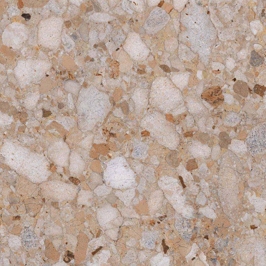 Fliese Terrazzo-Steinoptik beige glänzend 89x89 cm "Veni Gold" rektifiziert