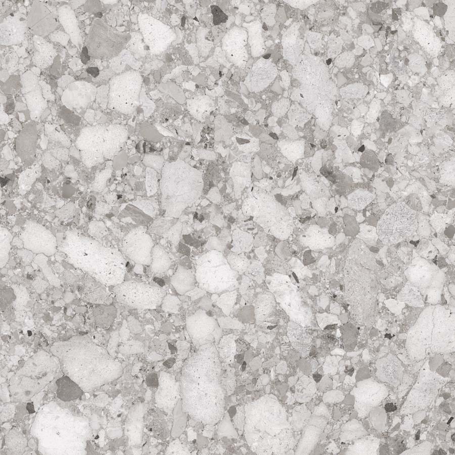 Fliese Terrazzo-Steinoptik grau glänzend 120x120 cm "Venistone Grey" rektifiziert