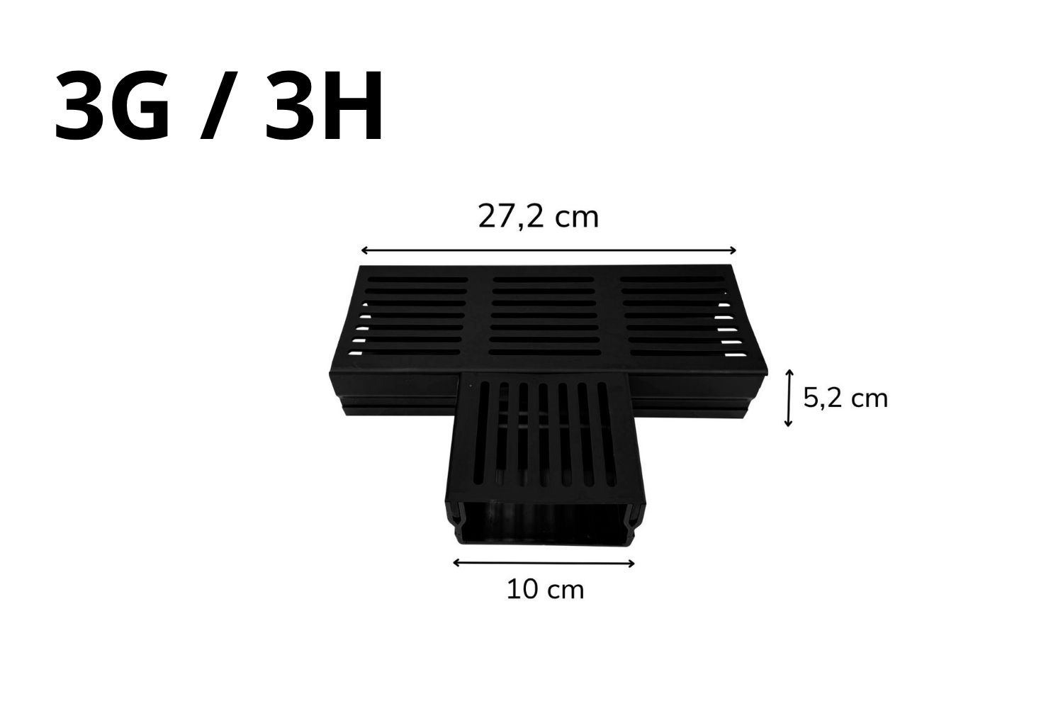 T-Stück für Entwässerungssystem U-Drain Pro schwarz eloxiert, L:27,2cm x B:10cm x H:5,2cm