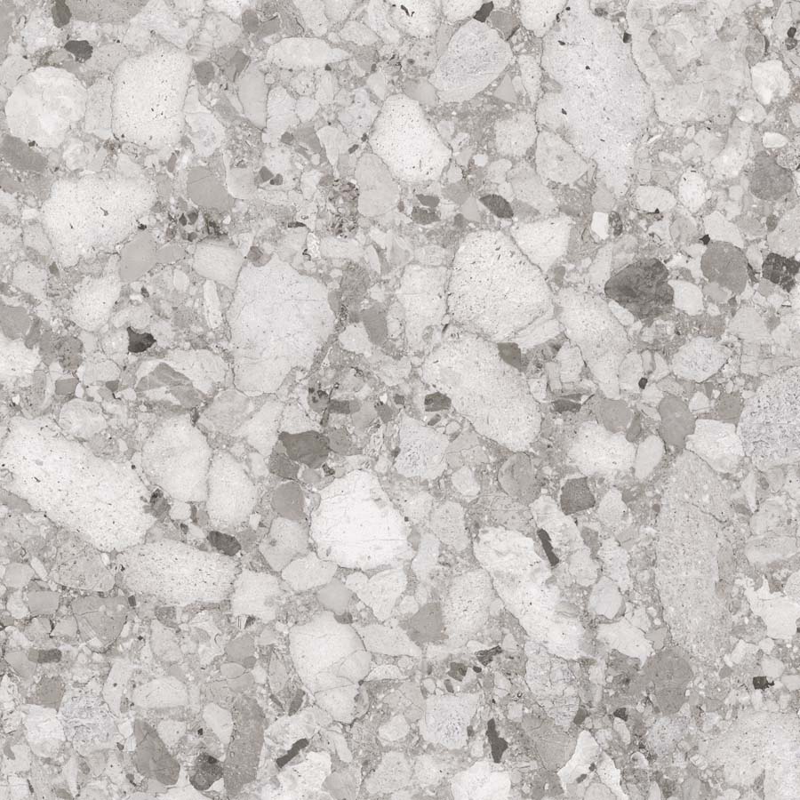 Fliese Terrazzo-Steinoptik grau matt 90x90 cm "Venistone Grey" rektifiziert