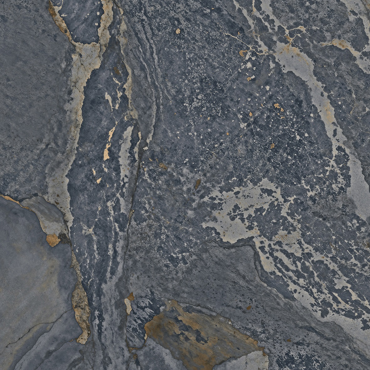 Fliese Metalloptik blau glänzend 120x120cm "Planet Blue" Feinsteinzeug rektifiziert