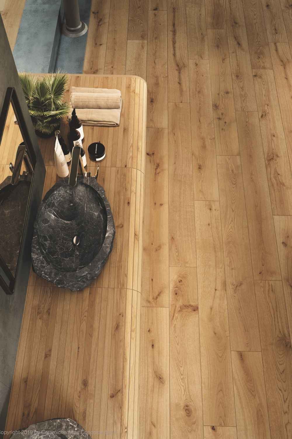 Fliese Holzoptik warme Eiche hellbraun 20x120 cm "Exence Amber" Feinsteinzeug  rektifiziert