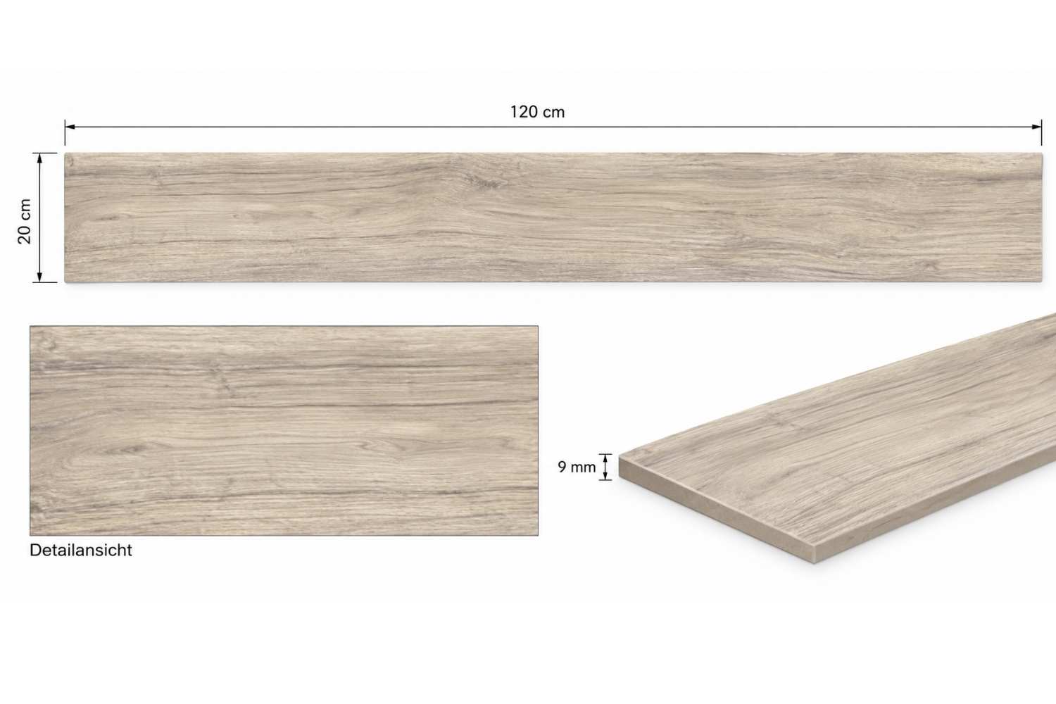 Restposten Fliese Holzoptik Eiche Beige 20x120 cm matt "Westwood Nature" Kerateam Feinsteinzeug rektifiziert