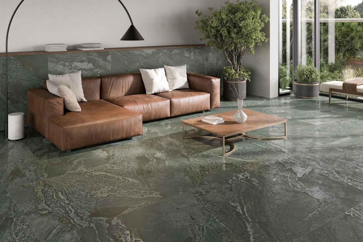 Fliese Metalloptik grün glänzend 60x120cm "Planet Green" Feinsteinzeug rektifiziert