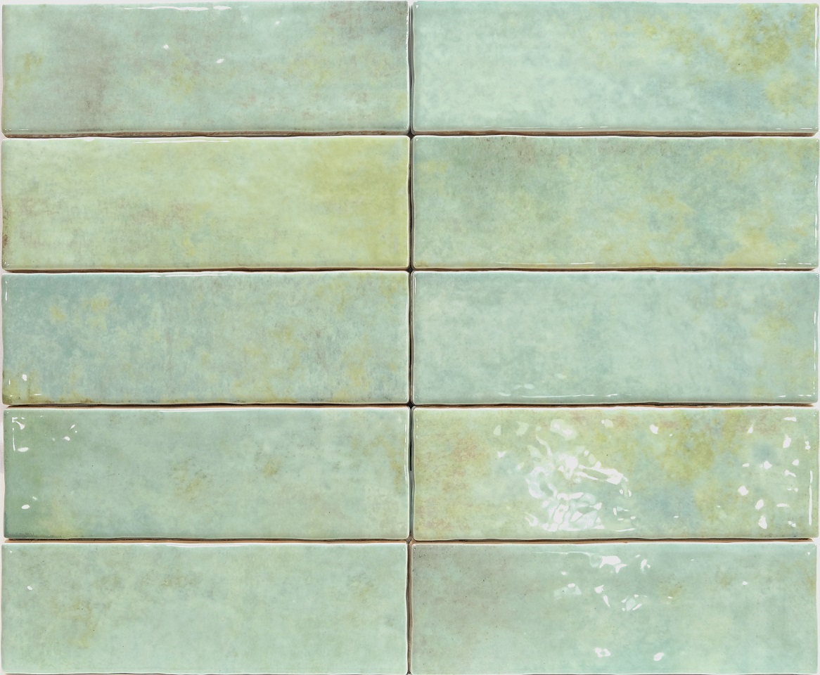 Fliese unregelmäßige Oberfläche 6,5x20 cm "Alfa Look Anis" hellgrün glänzend